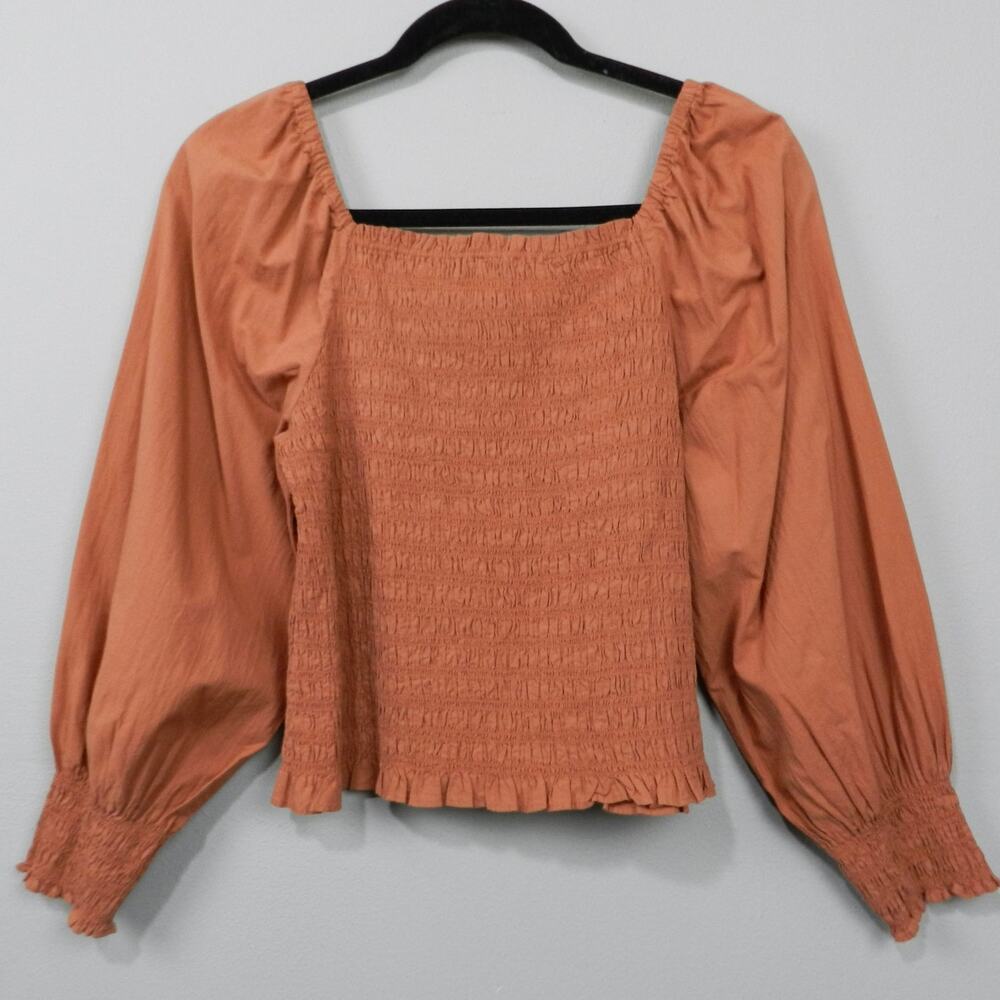 Madewell Lucie Bubble Sleeve Smocked Top Size XL Burnt Umber Style NC843 - Picture 10 of 16